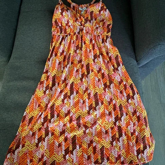Ladies Orange Pink Yellow Patterned Summer Dress