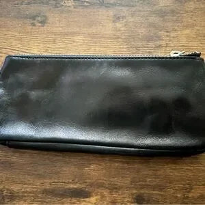 Banana Republic Black Leather Clutch Wristlet with Silver Buckles